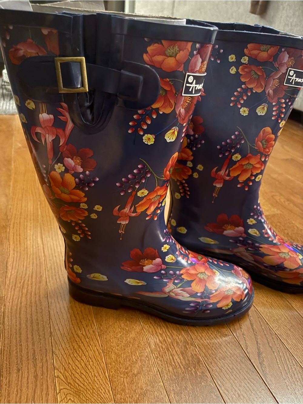 Anuschka Navy Rain Boots with Floral Print